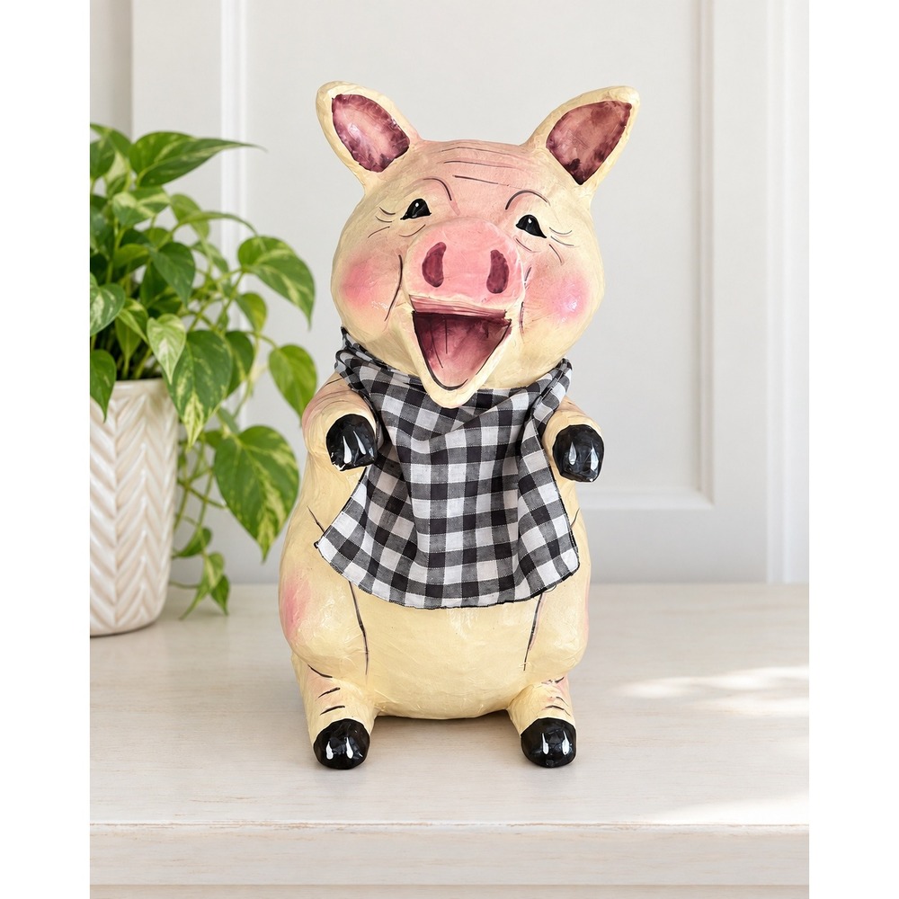 Vintage Earls Restaurant Paper Mache Pig Piggy Bank Folk Art Decor 16.5 Inch